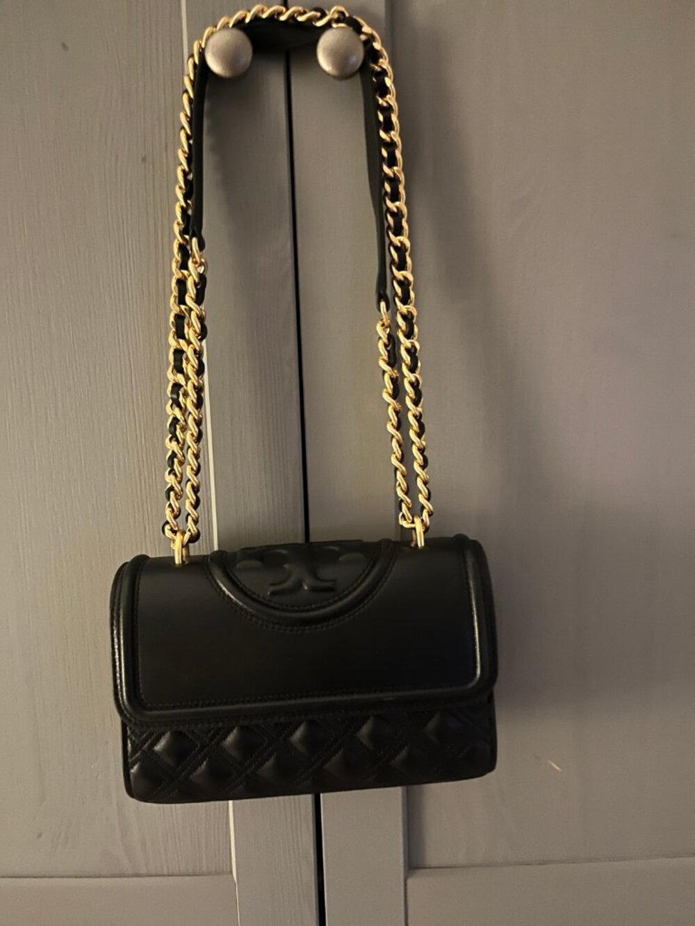 Tory Burch Fleming Convertible Shoulder Bag Black Quilted Small